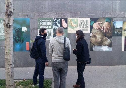 Vue du mur du Jardin de la Lecture sur lequel se déploie l'exposition urbaine (rue Peyssonnel, Marseille 3ème).