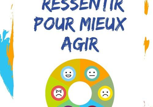 Affiche coloré : l'air : ressentir pour mieux agir, roue avec pictogrammes des émotions