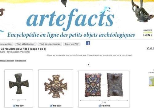 Capture d'écran du site d'Artefacts, encyclopédie en ligne des petits objets archéologiques