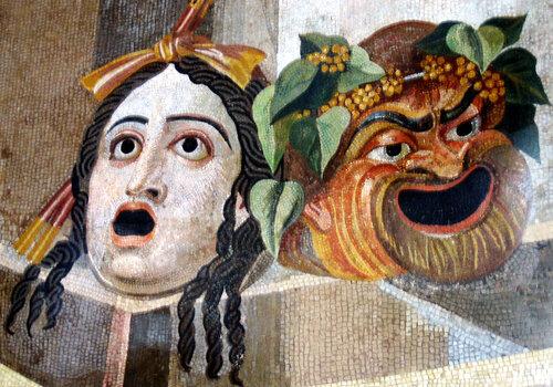 Mosaïque figurant un masque tragi-comique Mosaïque figurant un masque tragi-comique