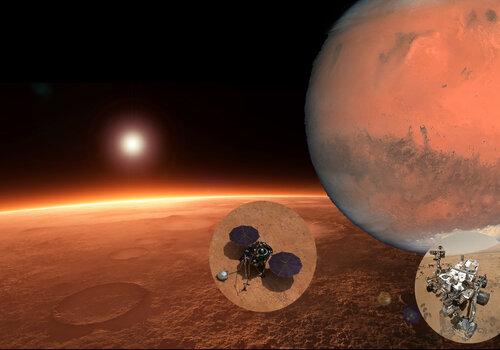 Planète Mars avec robots