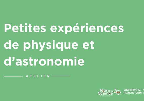 Petites expériences de physique et d’astronomie Petites expériences de physique et d’astronomie