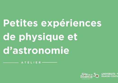 Petites expériences de physique et d’astronomie