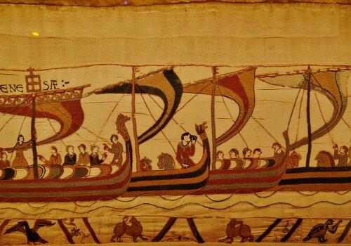 Fragment de la tapisserie de Bayeux avec les bateaux de Guillaume le Conquérant