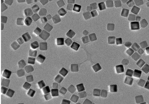 Image par microscopie électronique à transmission de nanomatériaux cubiques d'oxyde de fer