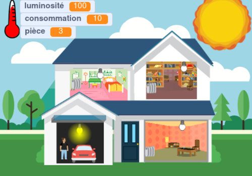 Maison connectée une simulation de maison avec différentes pièces dont il faut gérer la température et la luminosité
