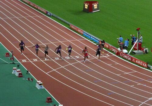 Meeting Areva au stade de France à Paris 2015 Arrivée du 100m Meeting Areva au stade de France à Paris 2015 Arrivée du 100m