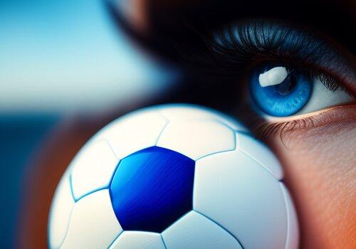 Regard scientifique sur le sport Oeil bleu et ballon de foot