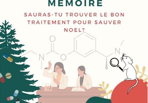 Image de deux scientifique en train de chercher un médicament avec une souris et un sapin de Noël