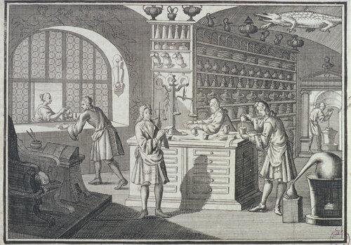 Une apothicairerie au XVIIIe siècle Vue d'une apothicairerie du XVIIIe siècle