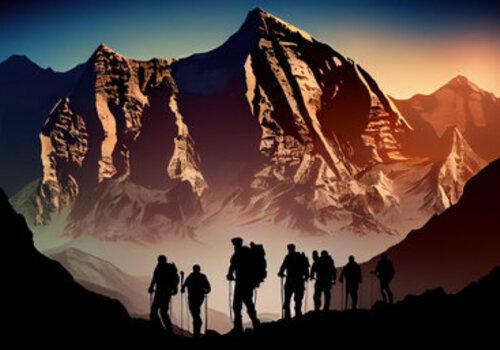 Des randonneurs en montagne.