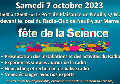 Fête de la Science le samedi 7 octobre 2023 de 10h00 à 18h00 sur le Port de Plaisance de Neuilly sur Marne (93330)