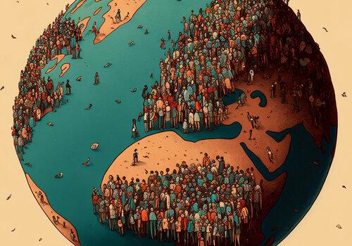 Affiche de l'exposition "8 milliards d'humains... et après ?"