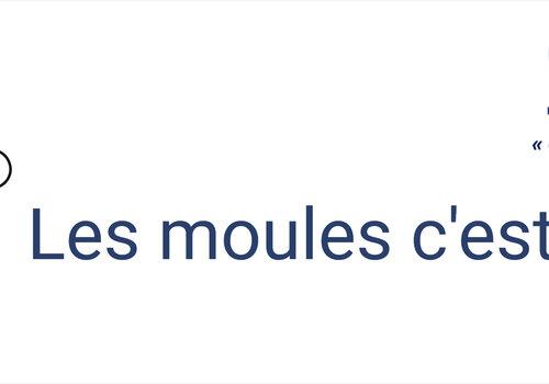 Logo atelier "les moules, c'est cool" Logo atelier "les moules, c'est cool" avec dessin de deux moules avec des yeux et le sourire