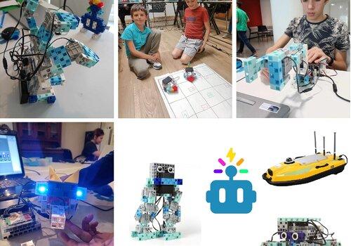 exemples d'éléments robotisés image de plusieurs robots et des enfants qui les utilisent
