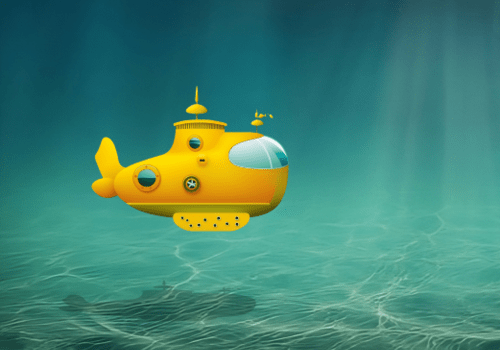 Fonds marin avec un sous-marin jaune