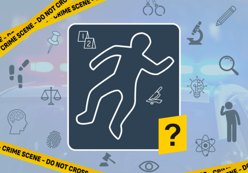 Meurtre à l'Université Silhouette d'un corps tracé sur le sol d'une scène de crime, entouré par des rubans jaune "crime scene - do not cross".