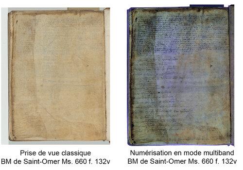Traitement multiband du folio 132v du manuscrit 660 conservé à la BASO de SAINT-OMER Traitement multiband du folio 132v du manuscrit 660 conservé à la BASO de SAINT-OMER