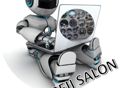 Robot humanoïde en train de programmer