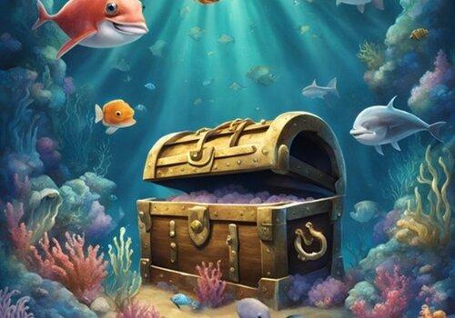 les secrets marins un fond sousmarin avec un coffre au centre et des poissons