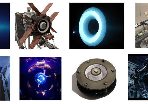 Galerie de propulseurs, de faisceaux d'ions et de montages expérimentaux.