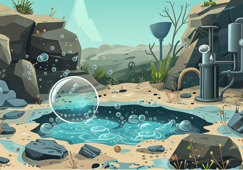 image représentant de l'eau, des roches et des extracteurs de gaz
