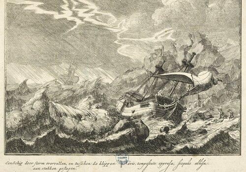 Navire pris dans une tempête, gravure