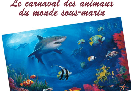 le carnaval des animaux du monde sous-marin dessin du monde sous-marin représentant les courts metrages muets accompagnés en direct par les musiciens.