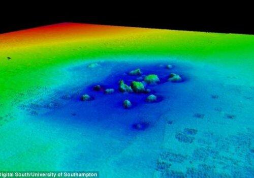 Vue en 3D de l’église de Sainte-Catherine, dans la ville submergée de Dunwich, en Angleterre. © Université de Southampton