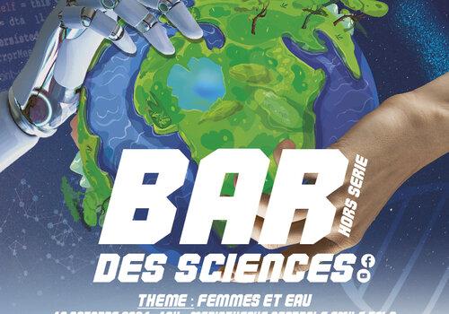 Affiche du Bar des sciences hors série La terre est tenue entre une main humaine et une main robotique
