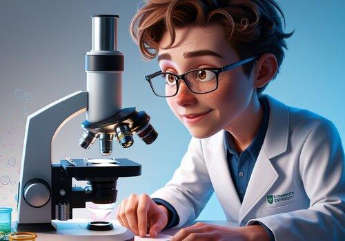 Etudiant en science avec un microscope