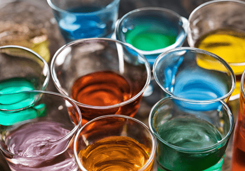 Photo avec des verres contenant des liquides de différentes couleurs