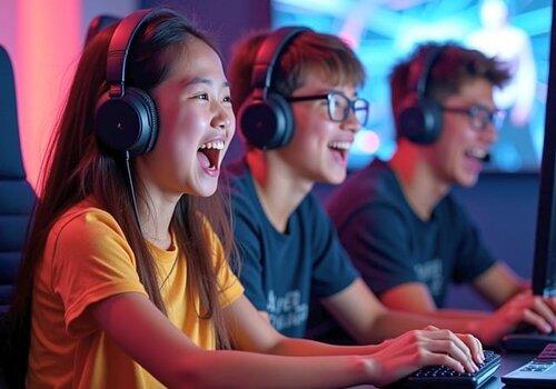 Image d'enfants qui jouent à des jeux sur ordinateur