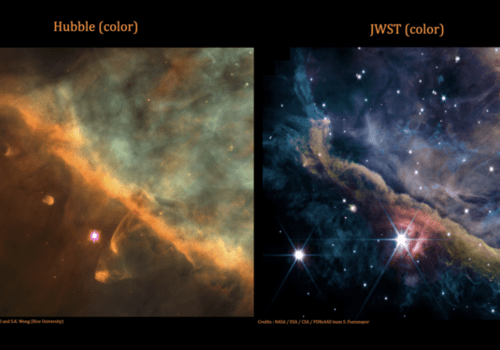 la grande nébuleuse d'Orion M42 : HST vs JWST la grande nébuleuse d'Orion M42 : HST vs JWST