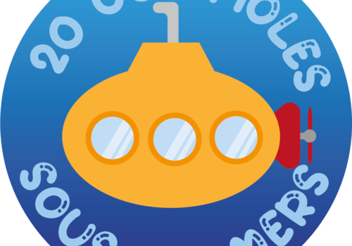 20000 moles sous les mers Il s'agit du logo de notre action qui représente un dessin de sous-marin jaune entouré du nom de l'action "20000 moles sous les mers" écrit avec des bulles dans les lettres.