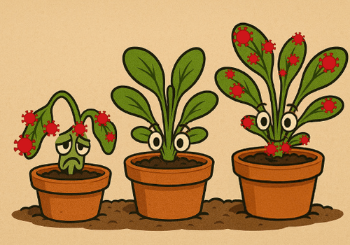 Plante infectée symptomatique, non infectée et affectée tolérante