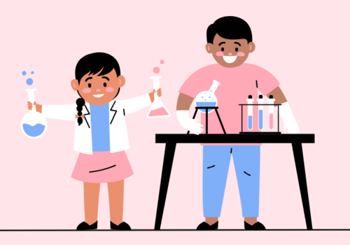 La fabrique à réactions Infographie d'atelier de chimie avec un parent et un enfant.