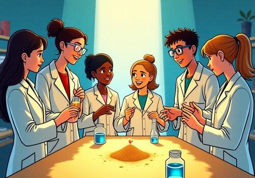 élèves en recherche autour d'une graine qui germe