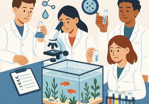 Participez aux ateliers d'analyse proposés en laboratoire par les lycéens . Des chercheurs étudient les propriétés physico-chimiques d'un milieu aquatique.