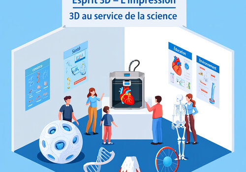 L'impression 3D au service de la science Un stand d'exposition sur le thème de l'impression 3D et la science