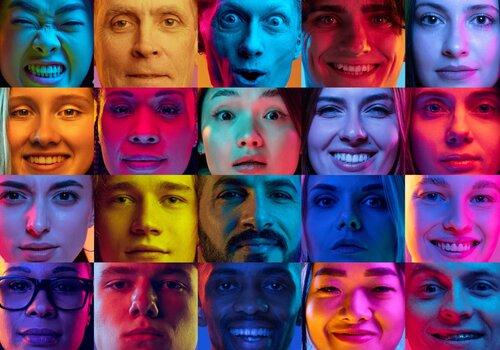 Collage made of close-up portraits of different people, men and women looking at camera over multicolored background in neon light. Concept of human emotions, youth, lifestyle, facial expression. By master1305 - AdobeStock Collage made of close-up portraits of different people, men and women looking at camera over multicolored background in neon light. Concept of human emotions, youth, lifestyle, facial expression. By master1305 - AdobeStock