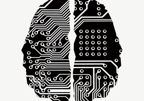 Cybernetic Brain Line Art Inverted Représentation artistique d'un cerveau connecté