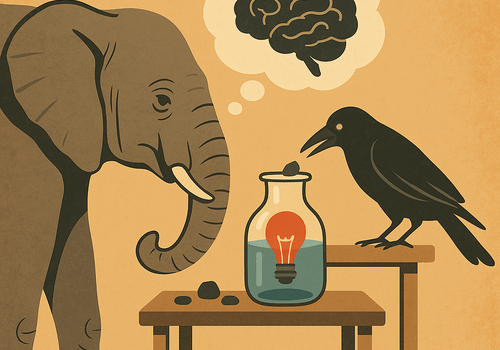 Eléphant et corbeau en réflexion