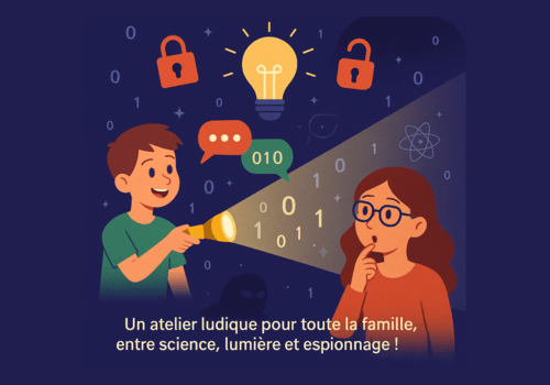 Deux enfants éclairent des codes avec une lampe