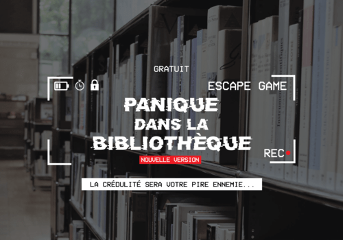 un rayonnage de bibliothèque avec en surbrillance Panique dans la Bibliothèque