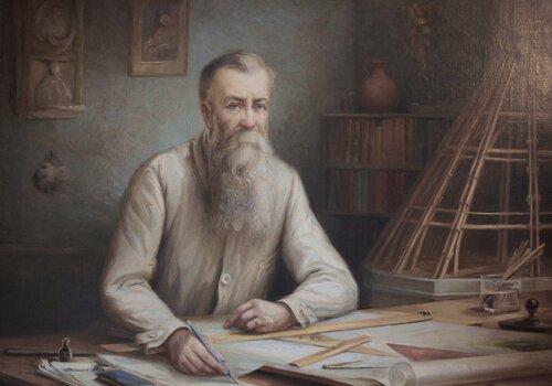 Henri Deneux à son atelier, huile sur toile d'Isabelle Charlier. Henri Deneux à son atelier
