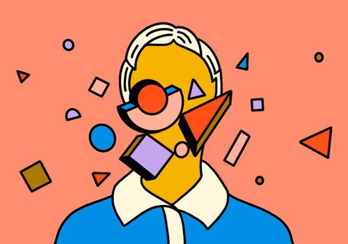 une silhouette de tête humaine vue de face, le visage flouté ou effacé, entourée d’éléments colorés représentant les autres zones du cerveau (mémoire, émotions, détails), symbolisant les stratégies de compensation.
