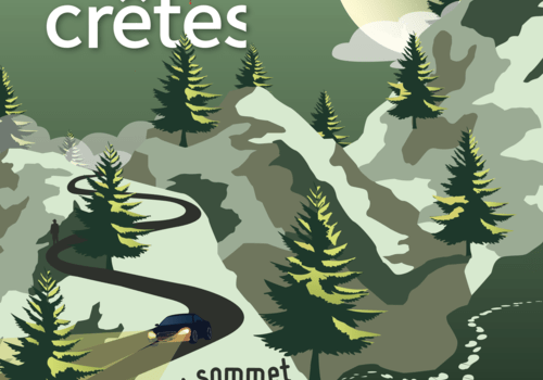 route de montagne de nuit - illustration du theme du festival Lignes de Crêtes 2026 - suspens en montagne