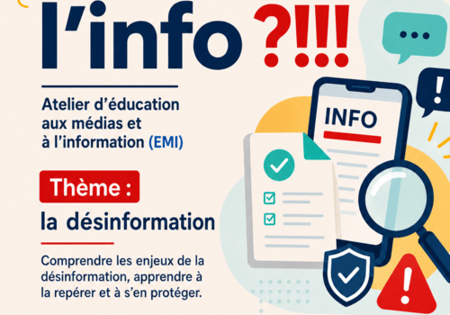 Image présentant l'atelier d'éducation aux médias et à l'information sur le thème de la désinformation.