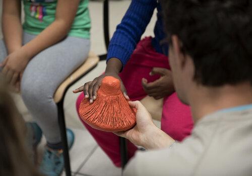 enfants manipulant une maquette de girolle